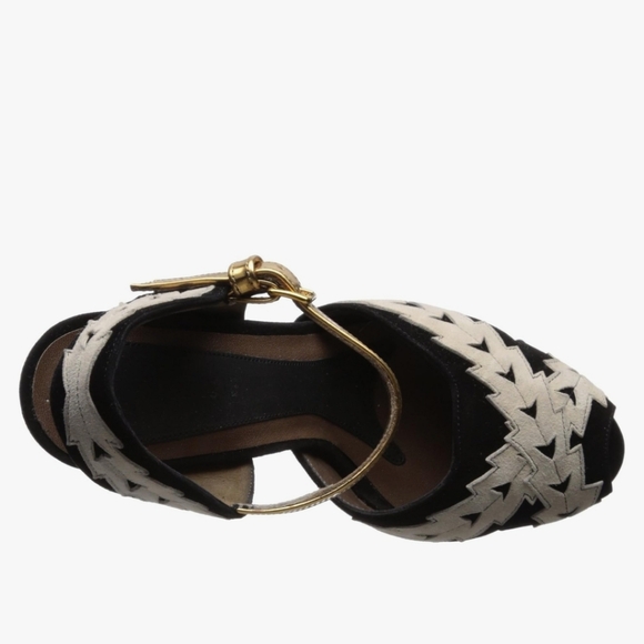 Marni Size 40 New in Box Strappy Gold Peep Toe Black and White Heels Sandals - Picture 3 of 12